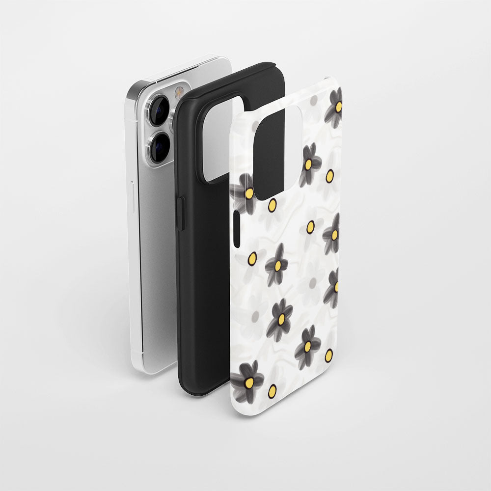 Double-Layer Semi-Handprinted Tough Matte Daisy iPhone Case
