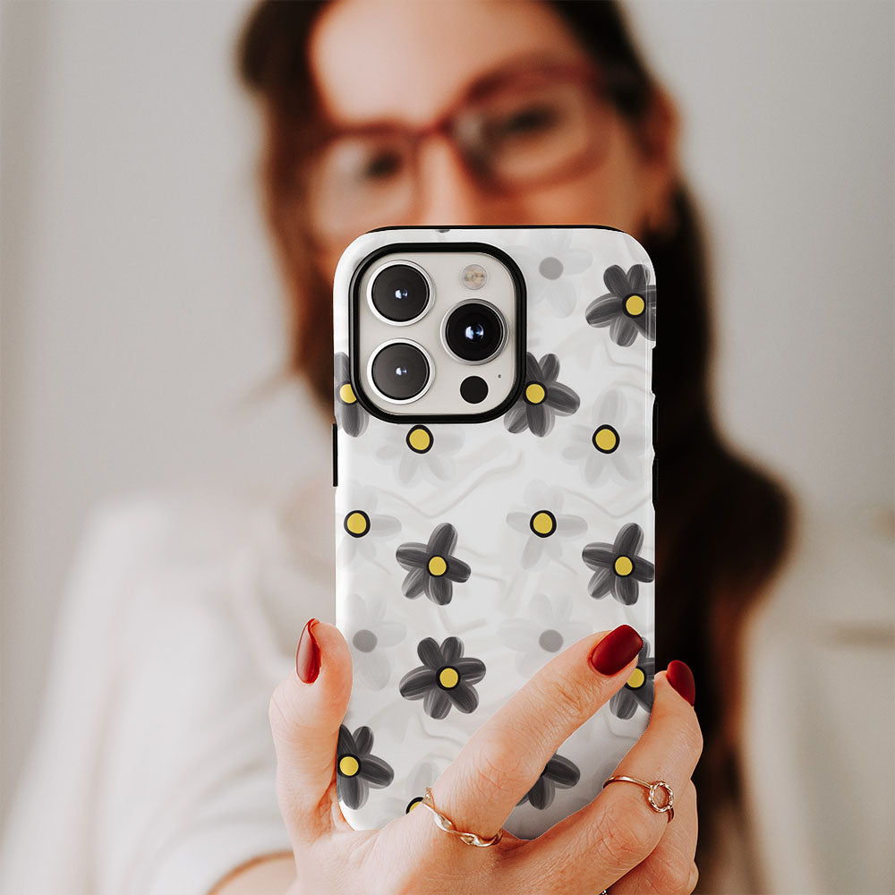 Double-Layer Semi-Handprinted Tough Matte Daisy iPhone Case