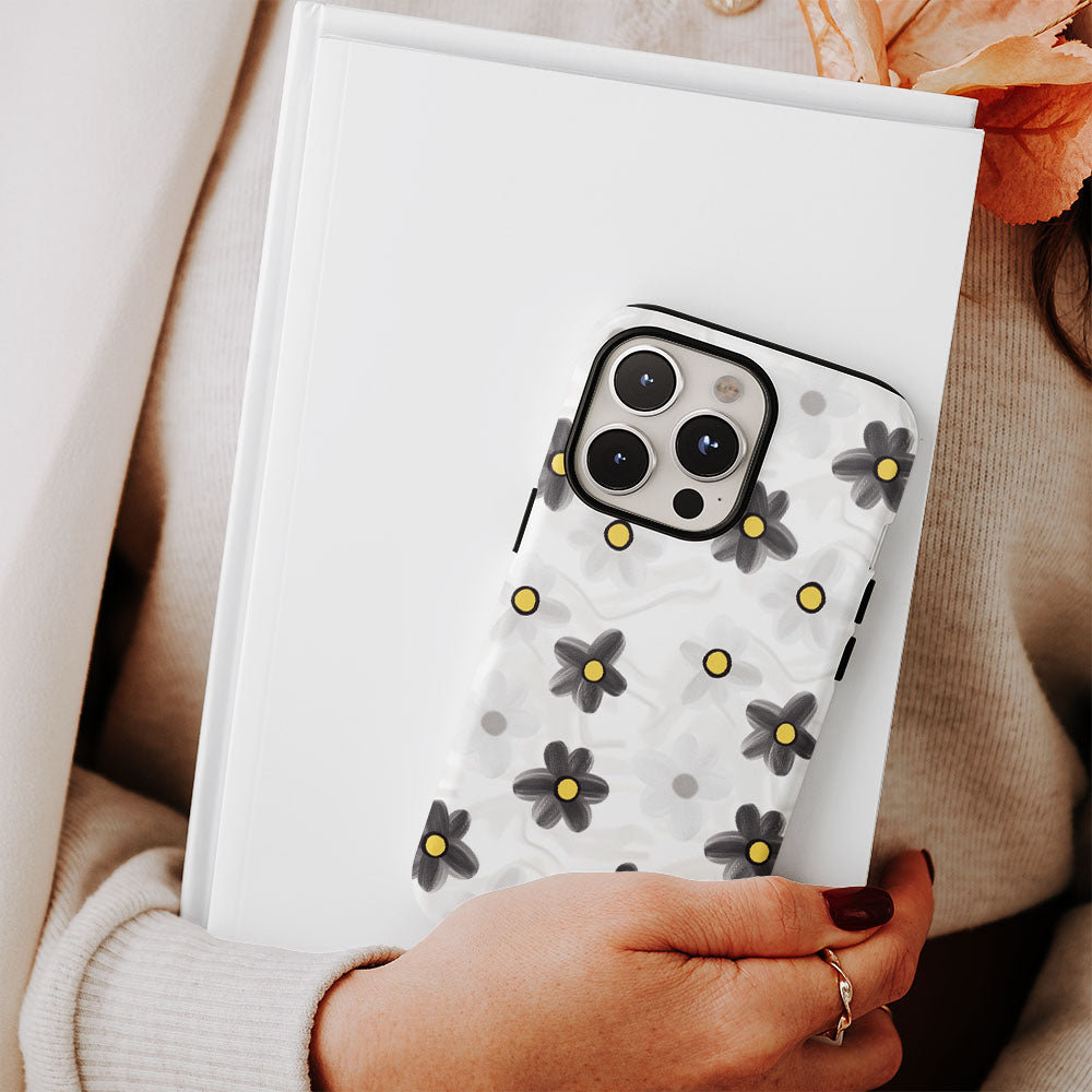 Double-Layer Semi-Handprinted Tough Matte Daisy iPhone Case