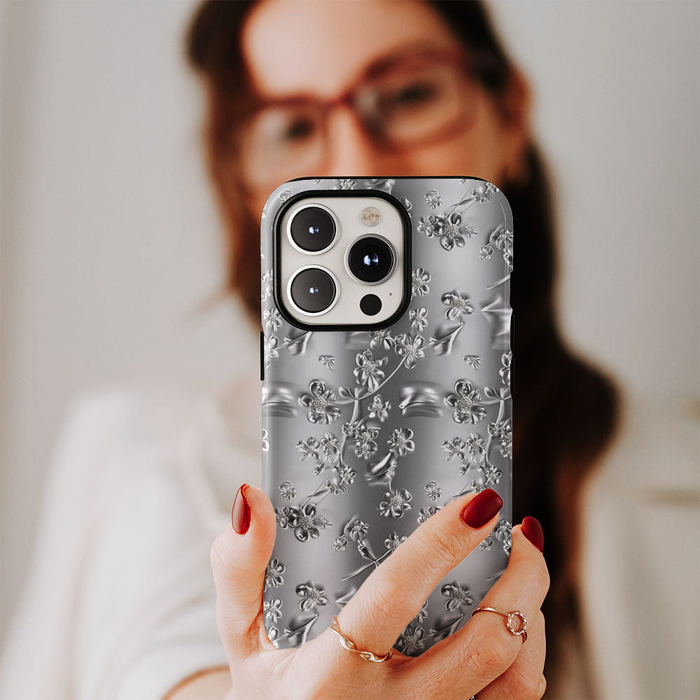 Double-Layer Semi-Handprinted Tough Matte Gypsophila iPhone Case
