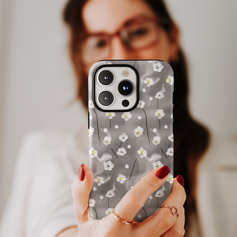 Double-Layer Semi-Handprinted Tough Matte Gypsophila iPhone Case