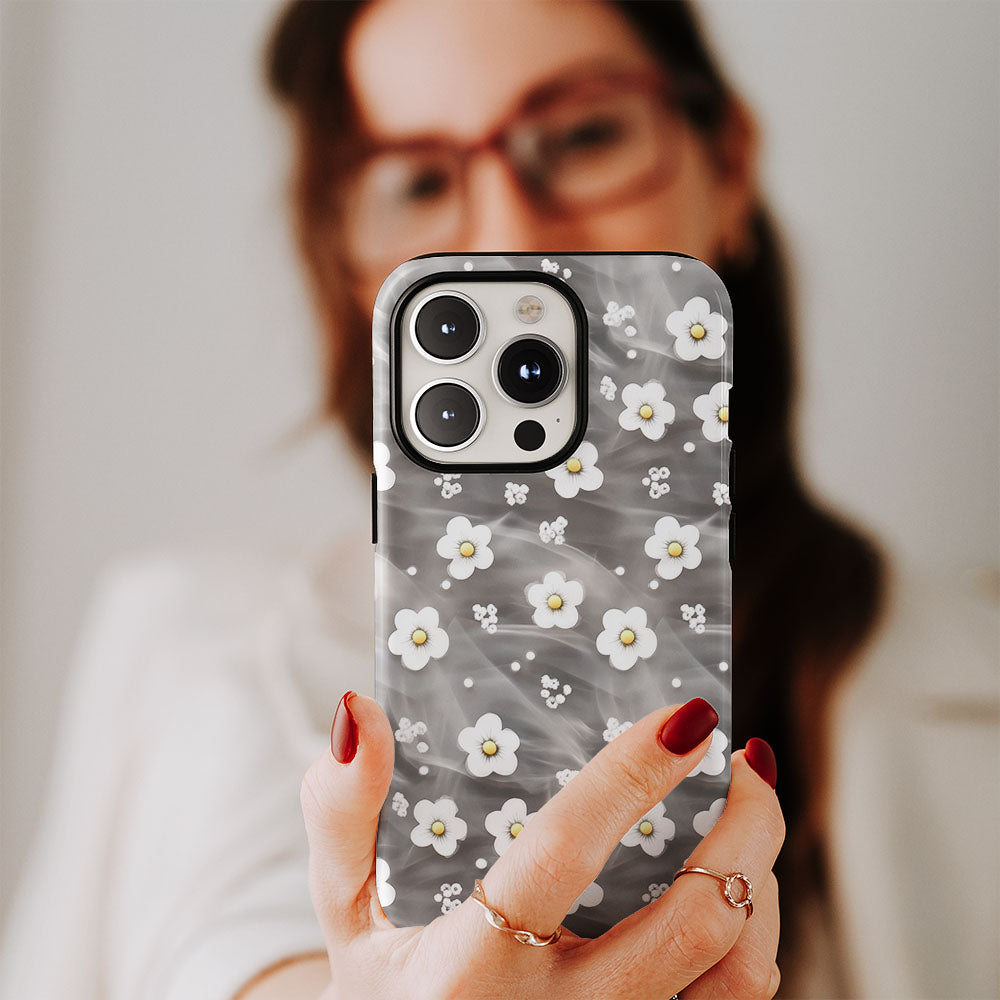 Double-Layer Semi-Handprinted Tough Matte Gypsophila iPhone Case