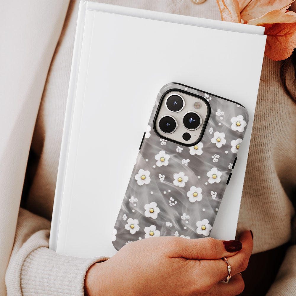 Double-Layer Semi-Handprinted Tough Matte Gypsophila iPhone Case