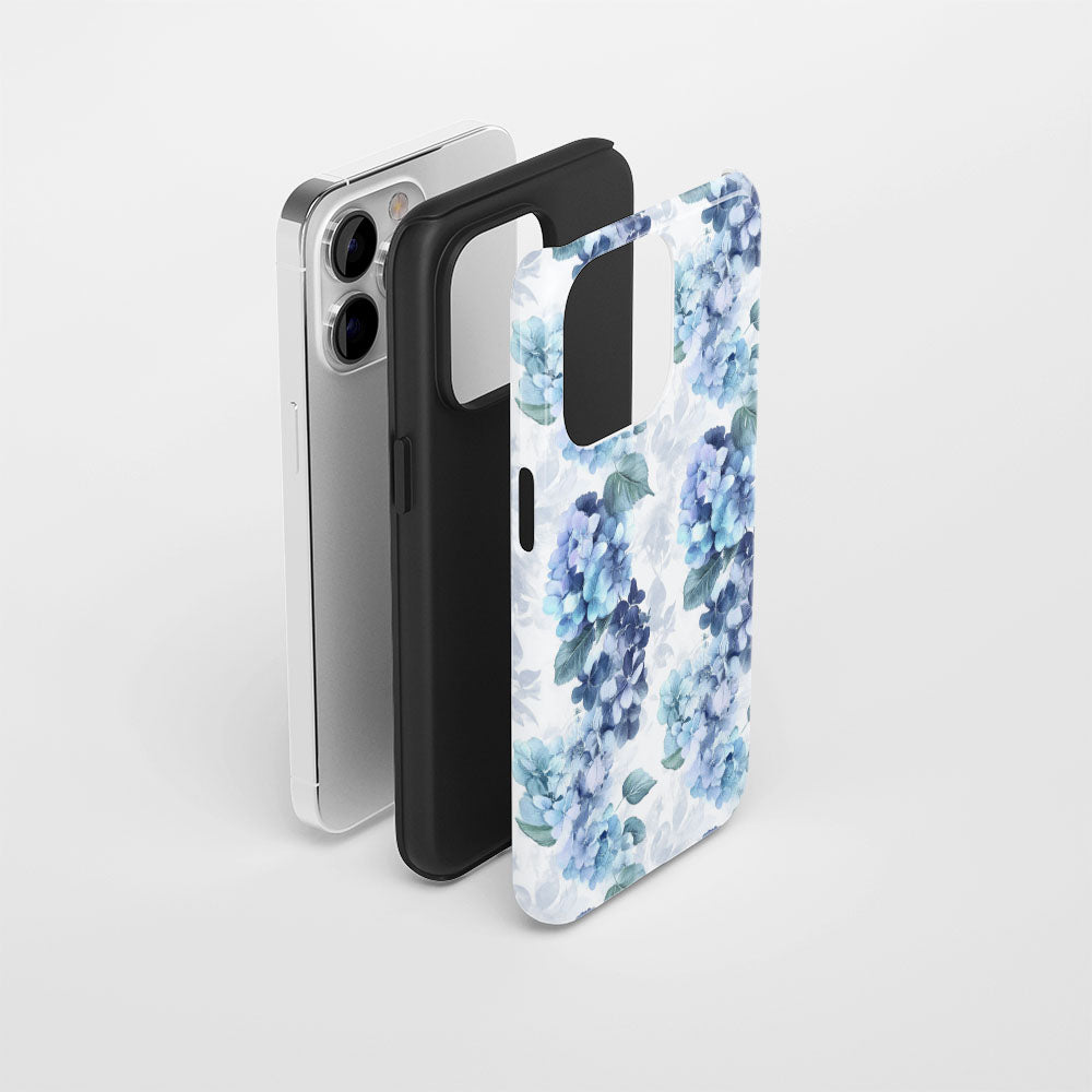 เคส iPhone ลายดอกไฮเดรนเยียเคลือบด้าน 2 ชั้น พิมพ์ลายด้วยมือ 