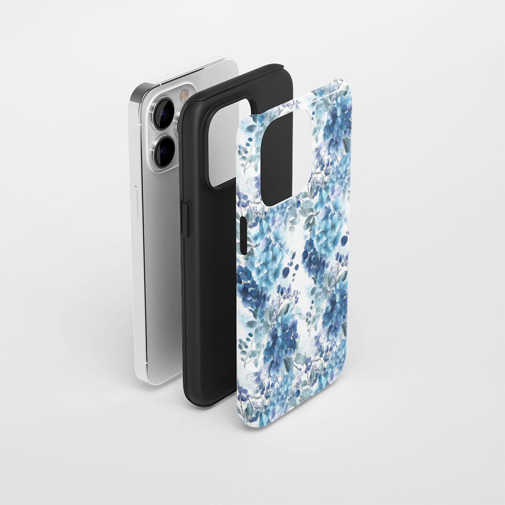 Double-Layer Semi-Handprinted Tough Matte Hydrangea iPhone Case