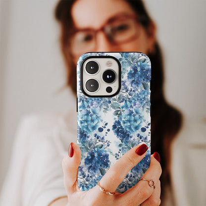 Double-Layer Semi-Handprinted Tough Matte Hydrangea iPhone Case