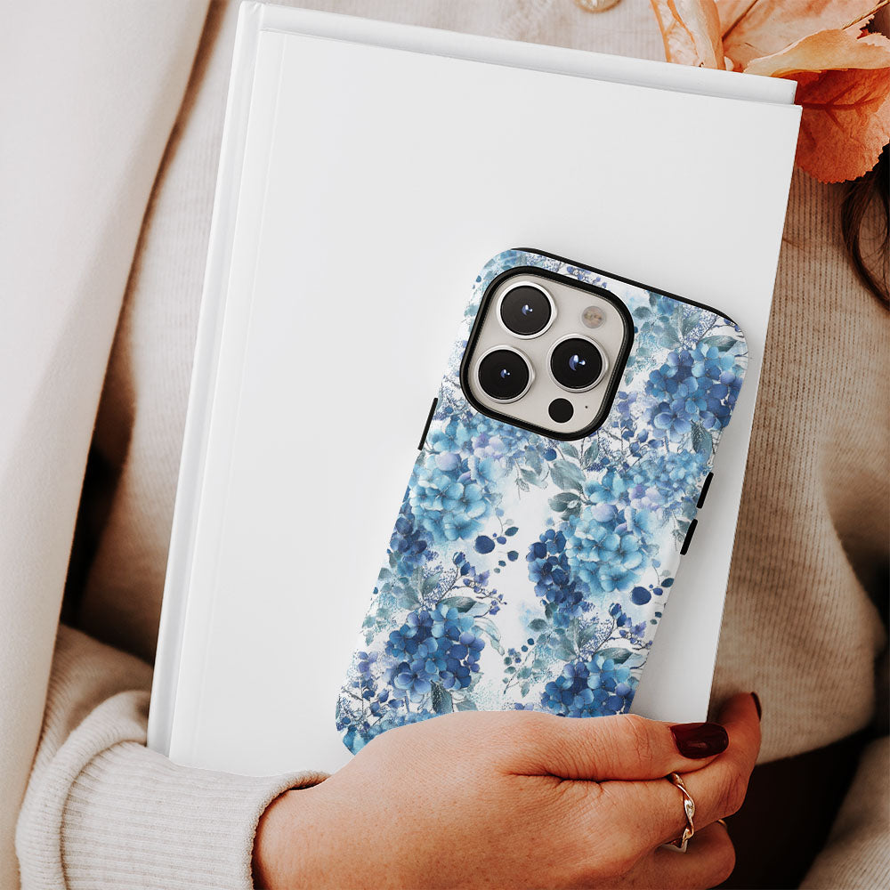 Double-Layer Semi-Handprinted Tough Matte Hydrangea iPhone Case