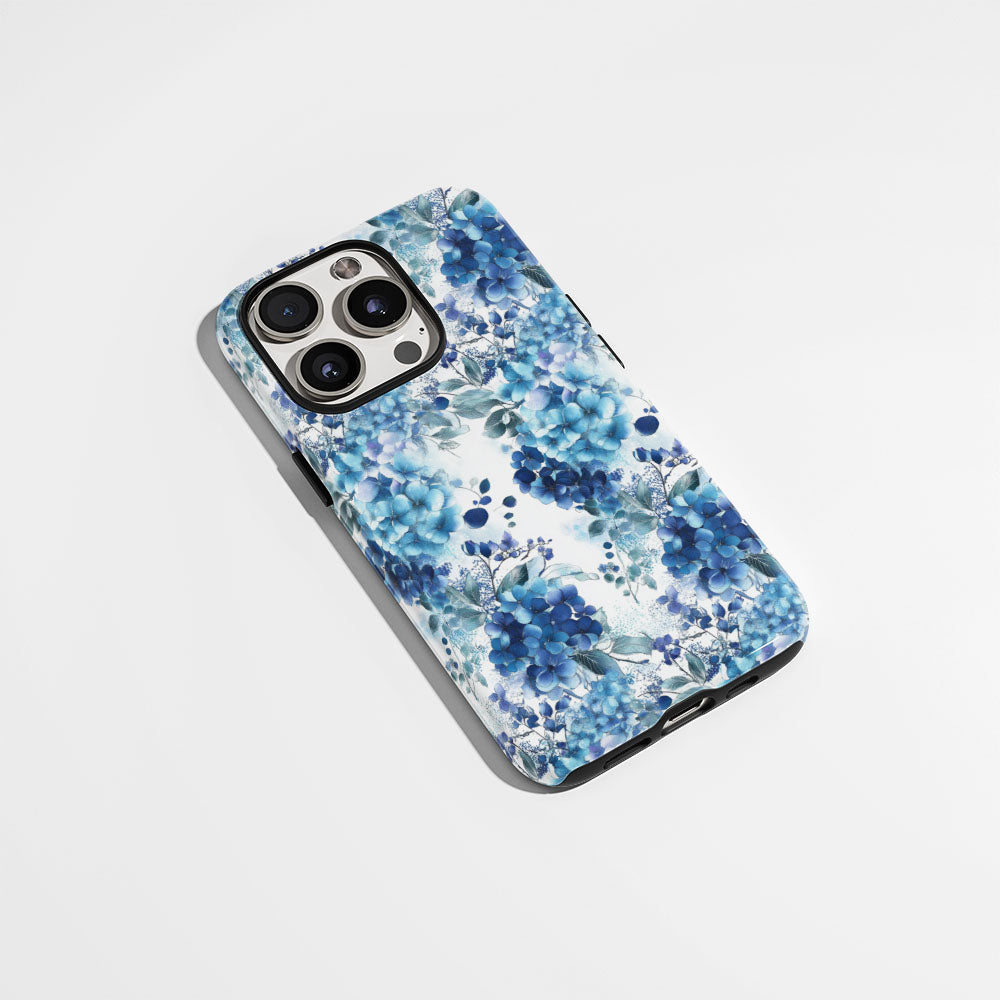 Double-Layer Semi-Handprinted Tough Matte Hydrangea iPhone Case