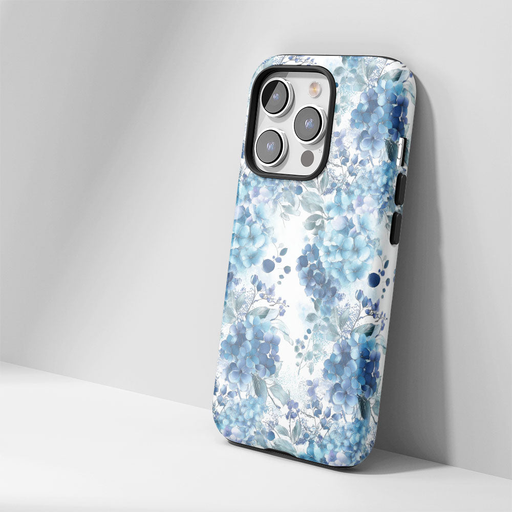Double-Layer Semi-Handprinted Tough Matte Hydrangea iPhone Case