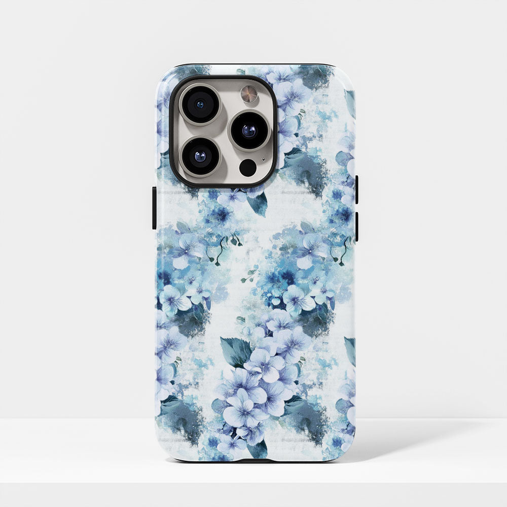 Double-Layer Semi-Handprinted Tough Matte Hydrangea iPhone Case