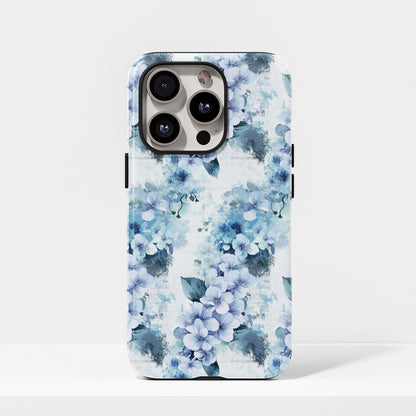 Double-Layer Semi-Handprinted Tough Matte Hydrangea iPhone Case