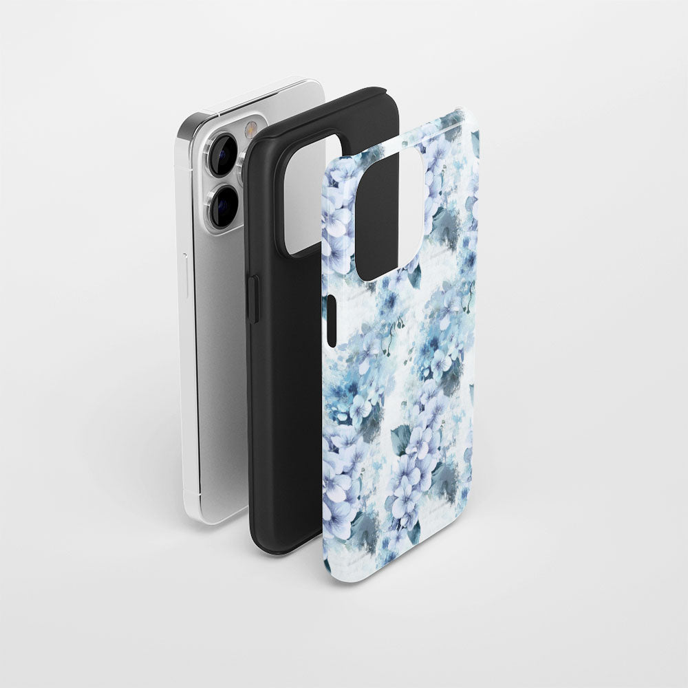 Double-Layer Semi-Handprinted Tough Matte Hydrangea iPhone Case