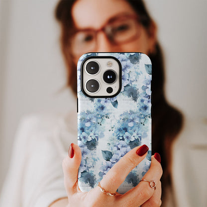 Double-Layer Semi-Handprinted Tough Matte Hydrangea iPhone Case