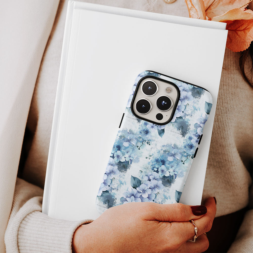 Double-Layer Semi-Handprinted Tough Matte Hydrangea iPhone Case