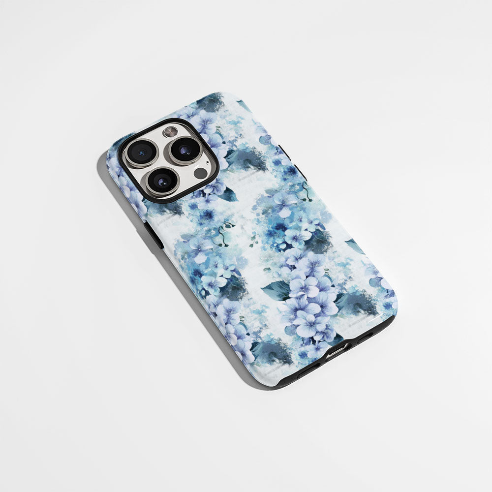 Double-Layer Semi-Handprinted Tough Matte Hydrangea iPhone Case