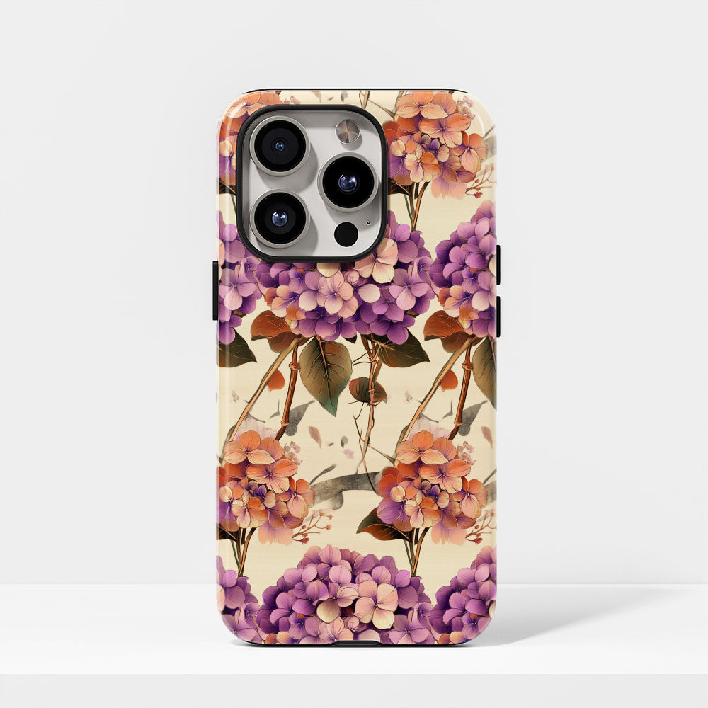 Double-Layer Semi-Handprinted Tough Matte Hydrangea iPhone Case