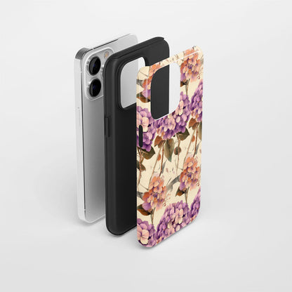 Double-Layer Semi-Handprinted Tough Matte Hydrangea iPhone Case