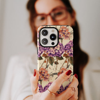 Double-Layer Semi-Handprinted Tough Matte Hydrangea iPhone Case