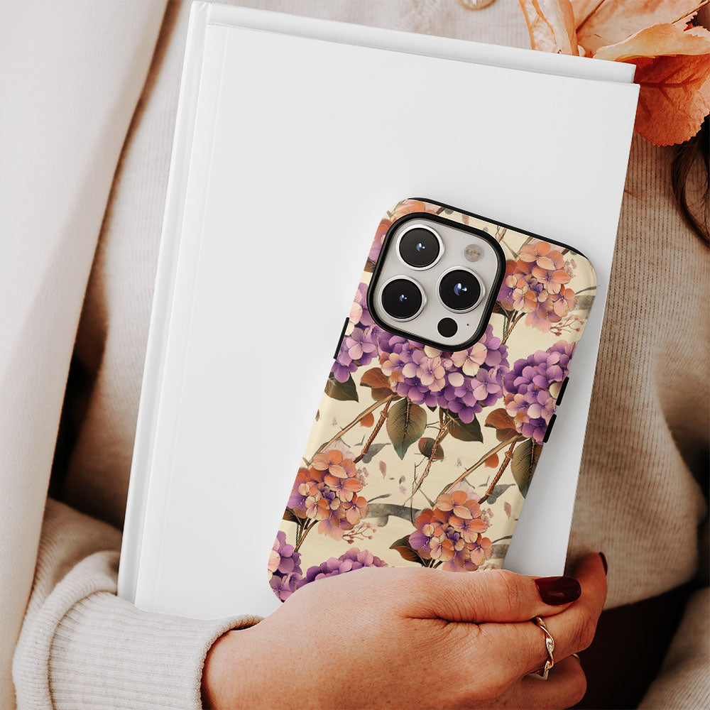 Double-Layer Semi-Handprinted Tough Matte Hydrangea iPhone Case