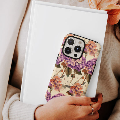 Double-Layer Semi-Handprinted Tough Matte Hydrangea iPhone Case