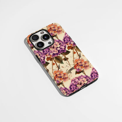 Double-Layer Semi-Handprinted Tough Matte Hydrangea iPhone Case