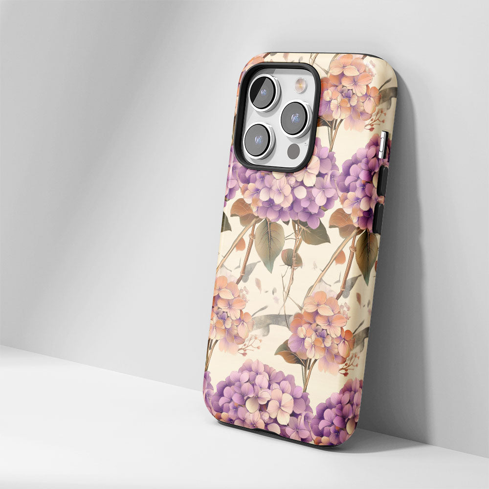 Double-Layer Semi-Handprinted Tough Matte Hydrangea iPhone Case