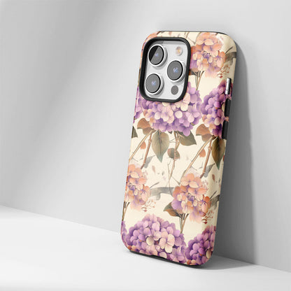 Double-Layer Semi-Handprinted Tough Matte Hydrangea iPhone Case