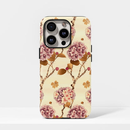 Double-Layer Semi-Handprinted Tough Matte Hydrangea iPhone Case