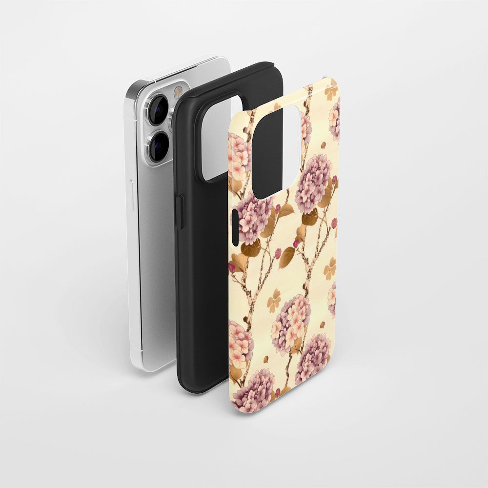 Double-Layer Semi-Handprinted Tough Matte Hydrangea iPhone Case