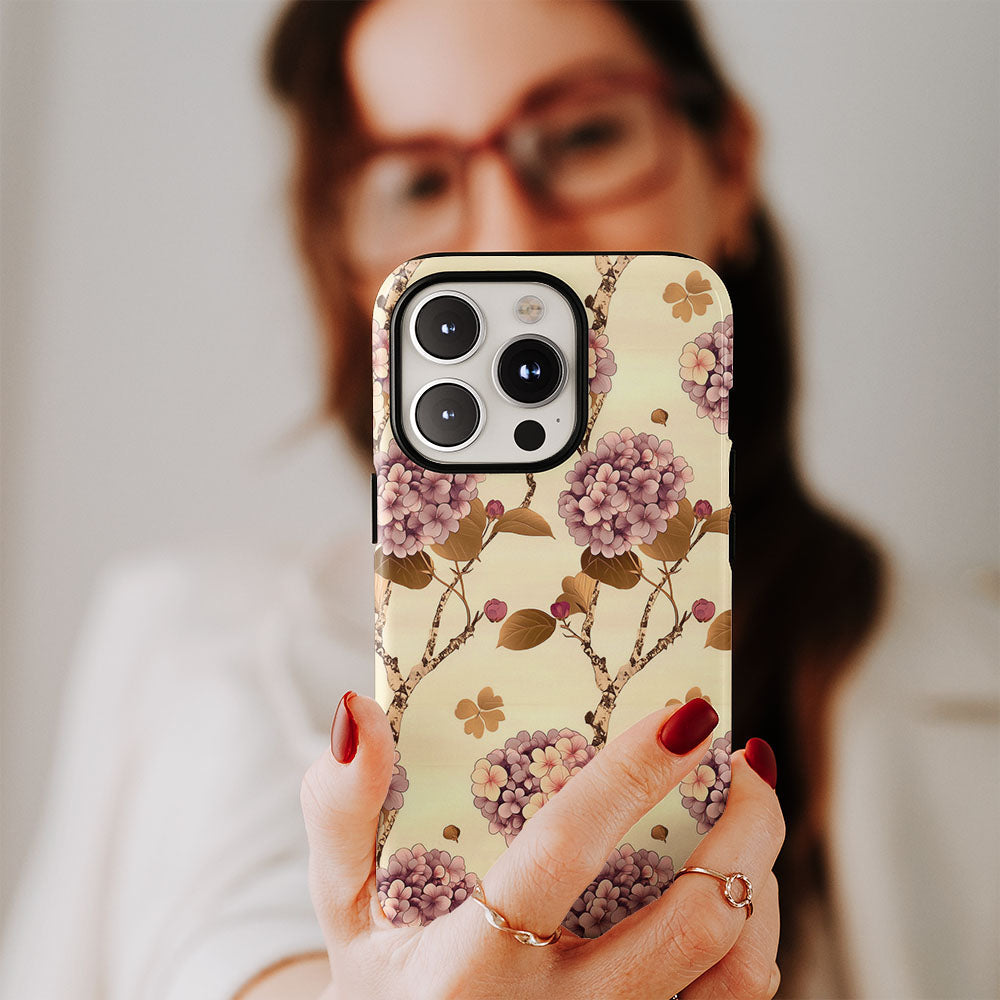Double-Layer Semi-Handprinted Tough Matte Hydrangea iPhone Case