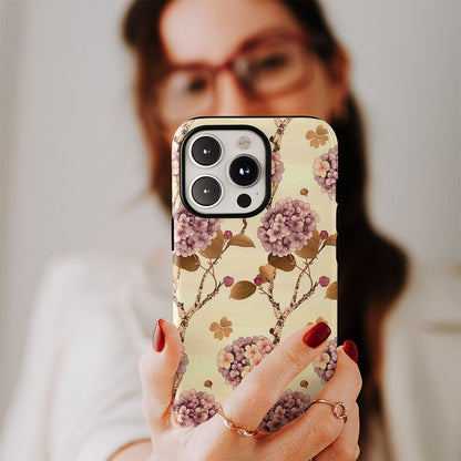 Double-Layer Semi-Handprinted Tough Matte Hydrangea iPhone Case