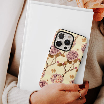 Double-Layer Semi-Handprinted Tough Matte Hydrangea iPhone Case