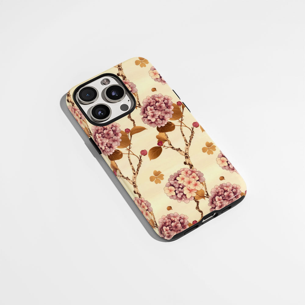 Double-Layer Semi-Handprinted Tough Matte Hydrangea iPhone Case