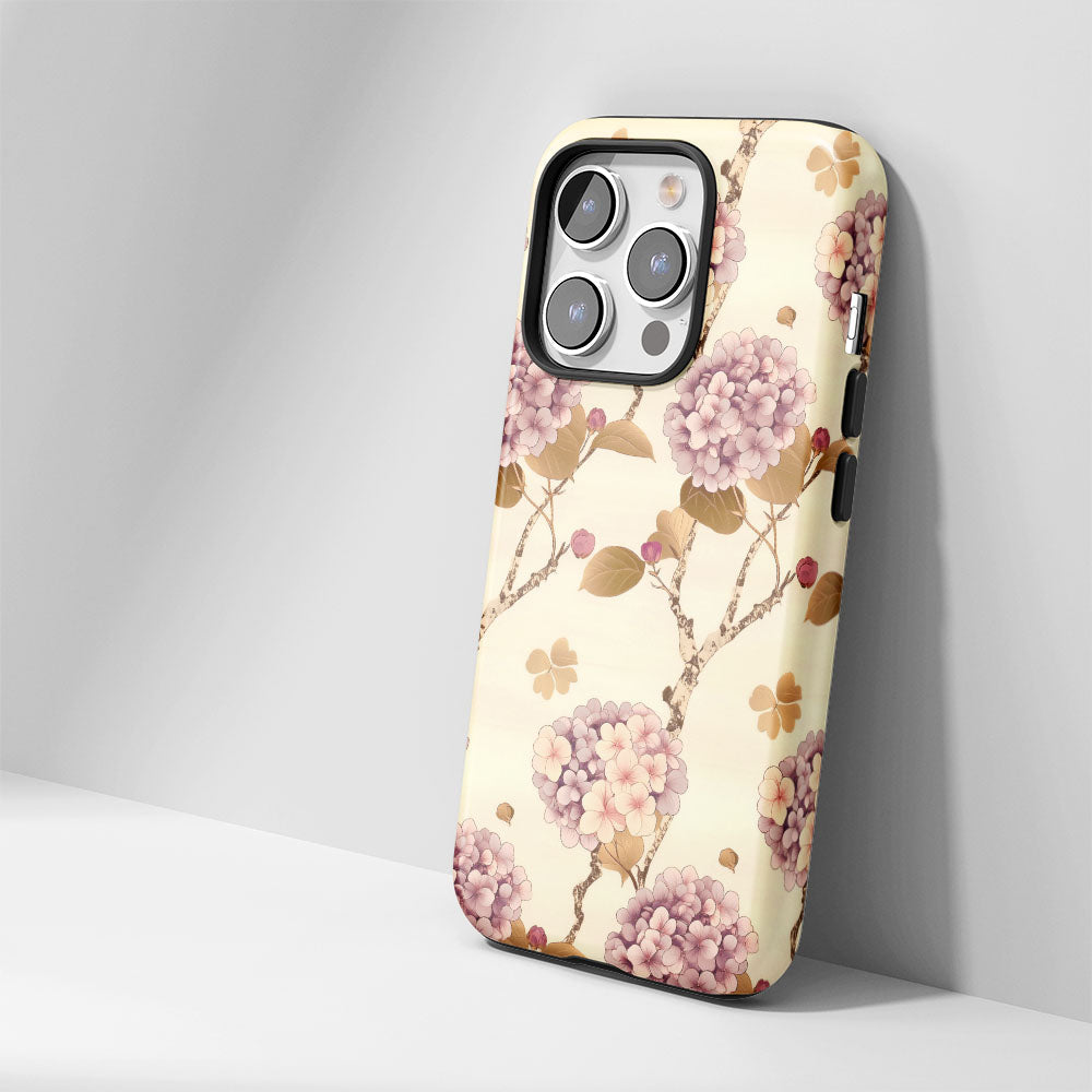 Double-Layer Semi-Handprinted Tough Matte Hydrangea iPhone Case