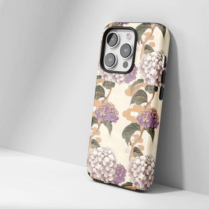 雙層半手工印花堅韌霧面繡球花 iPhone 手機殼