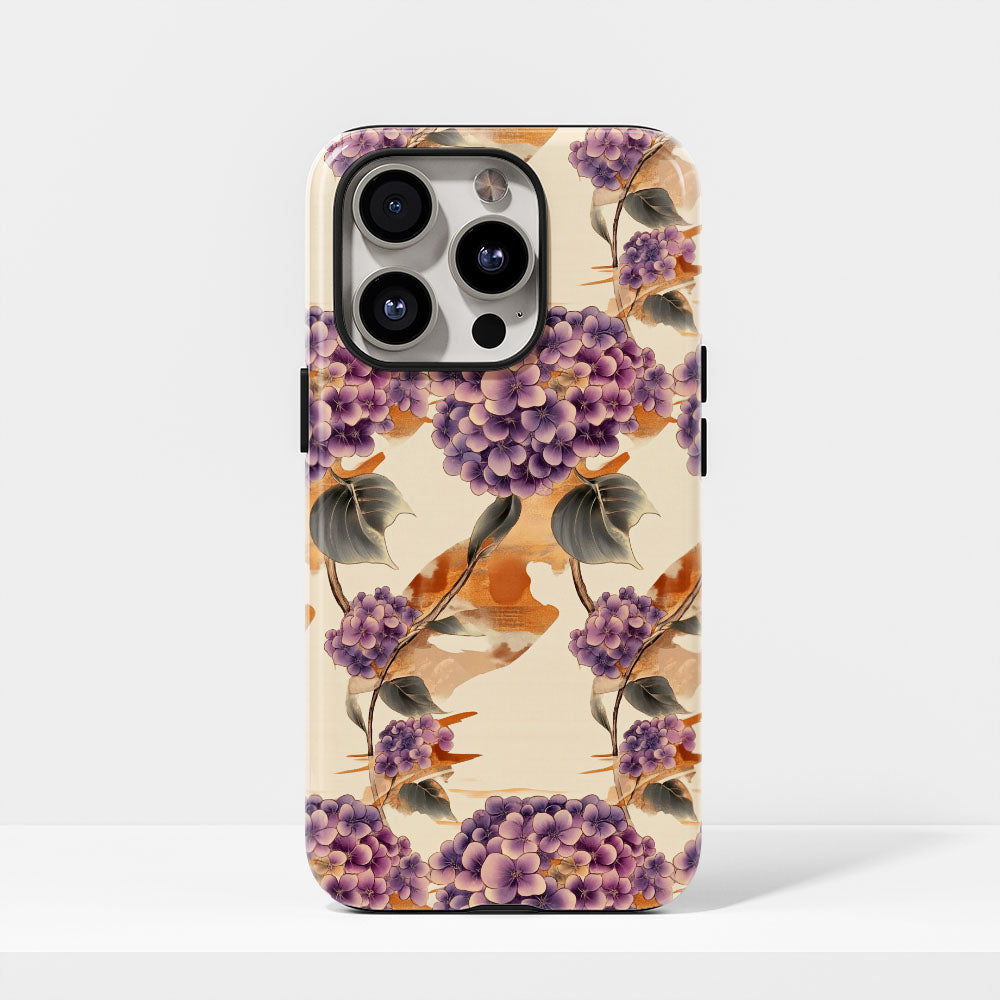 雙層半手工印花堅韌霧面繡球花 iPhone 手機殼