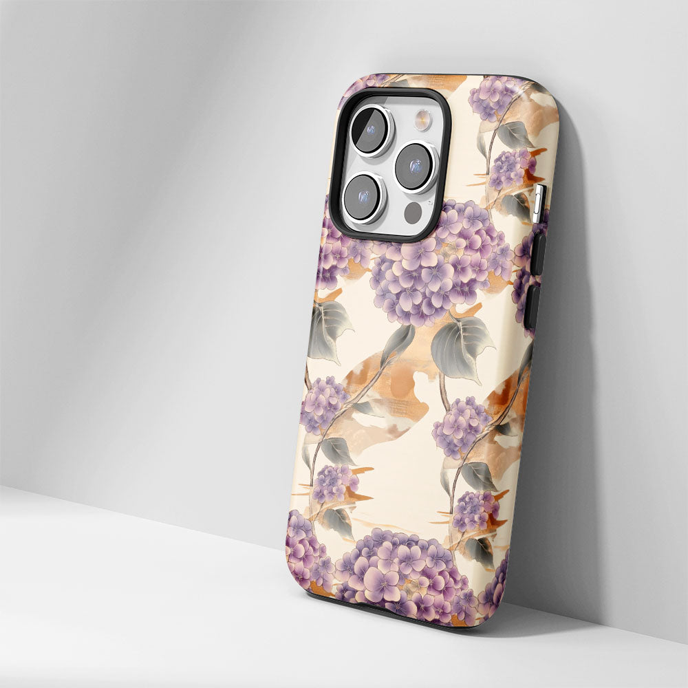 雙層半手工印花堅韌霧面繡球花 iPhone 手機殼