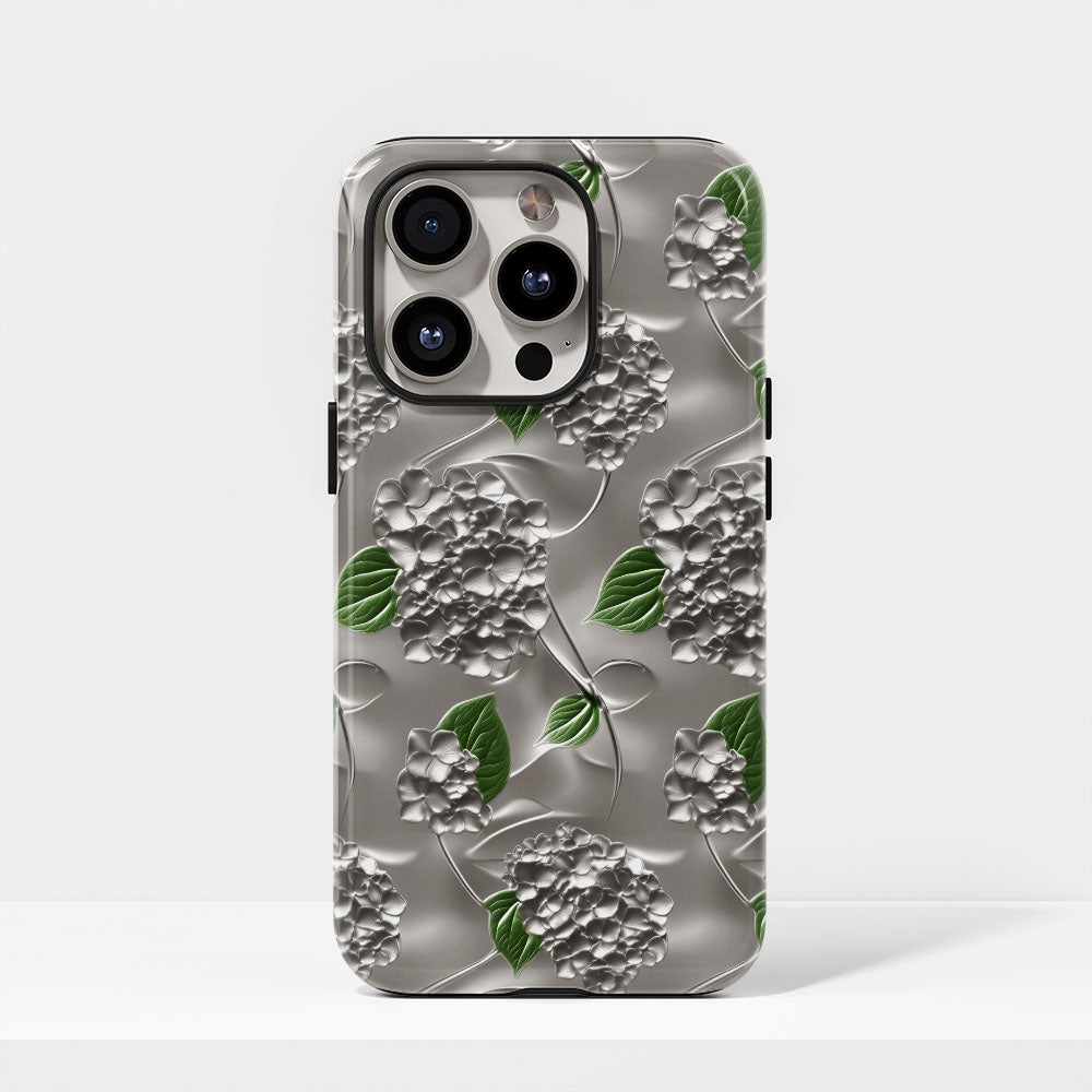 Double-Layer Semi-Handprinted Tough Matte Hydrangea iPhone Case