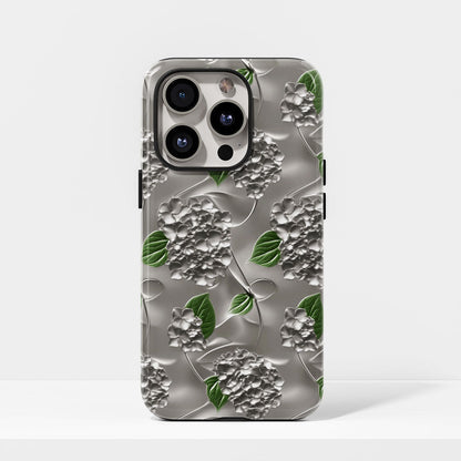 Double-Layer Semi-Handprinted Tough Matte Hydrangea iPhone Case