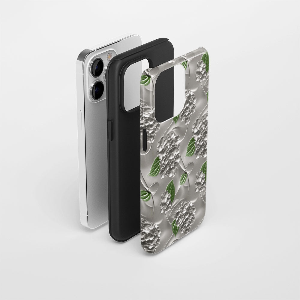 Double-Layer Semi-Handprinted Tough Matte Hydrangea iPhone Case