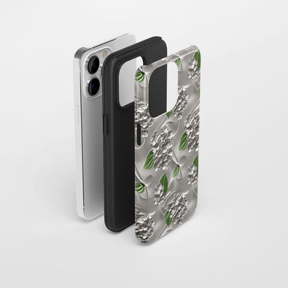 Double-Layer Semi-Handprinted Tough Matte Hydrangea iPhone Case