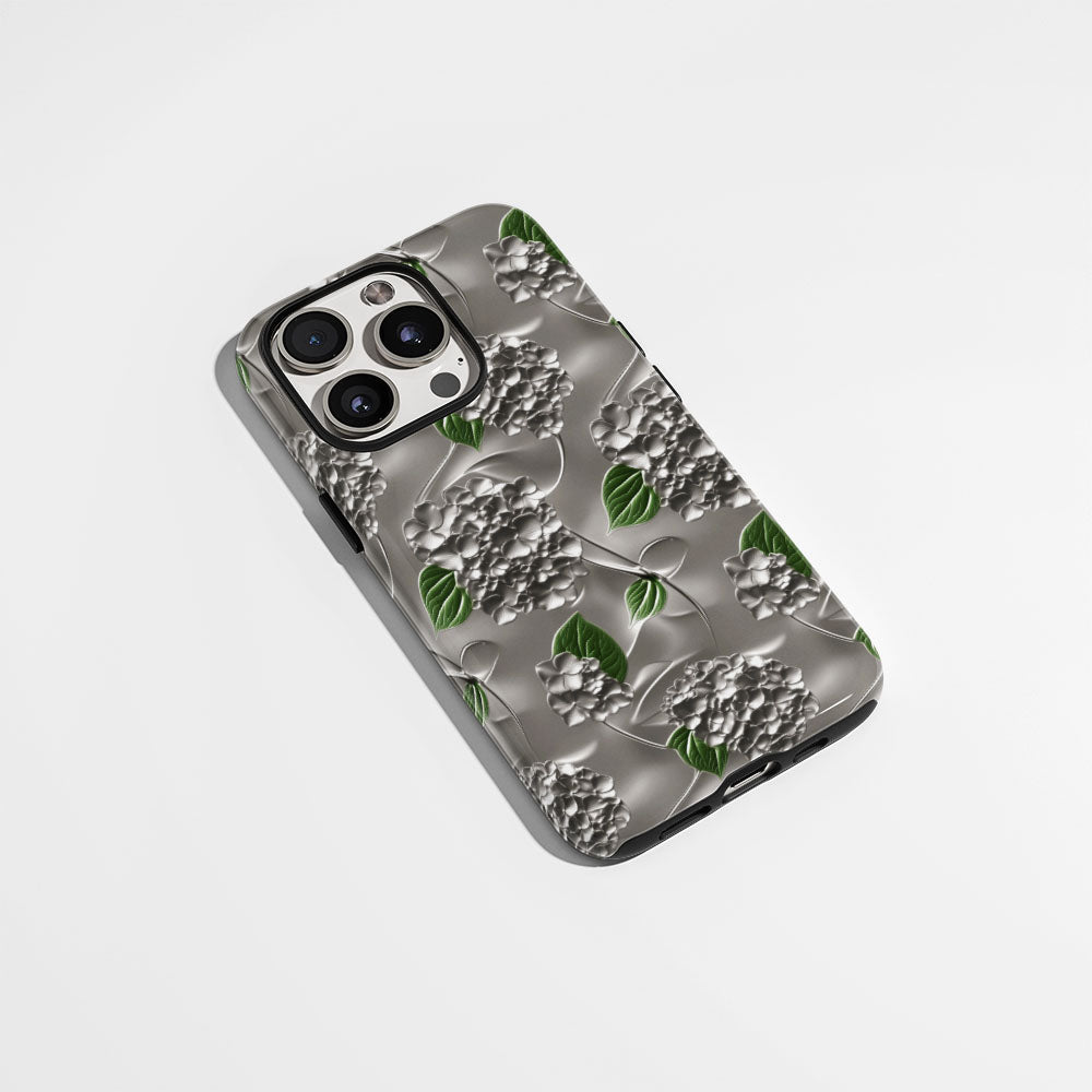 Double-Layer Semi-Handprinted Tough Matte Hydrangea iPhone Case