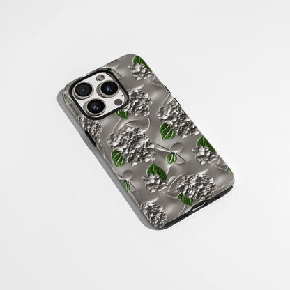 Double-Layer Semi-Handprinted Tough Matte Hydrangea iPhone Case