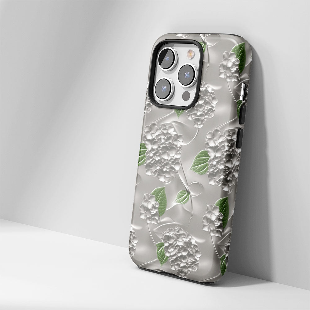 Double-Layer Semi-Handprinted Tough Matte Hydrangea iPhone Case