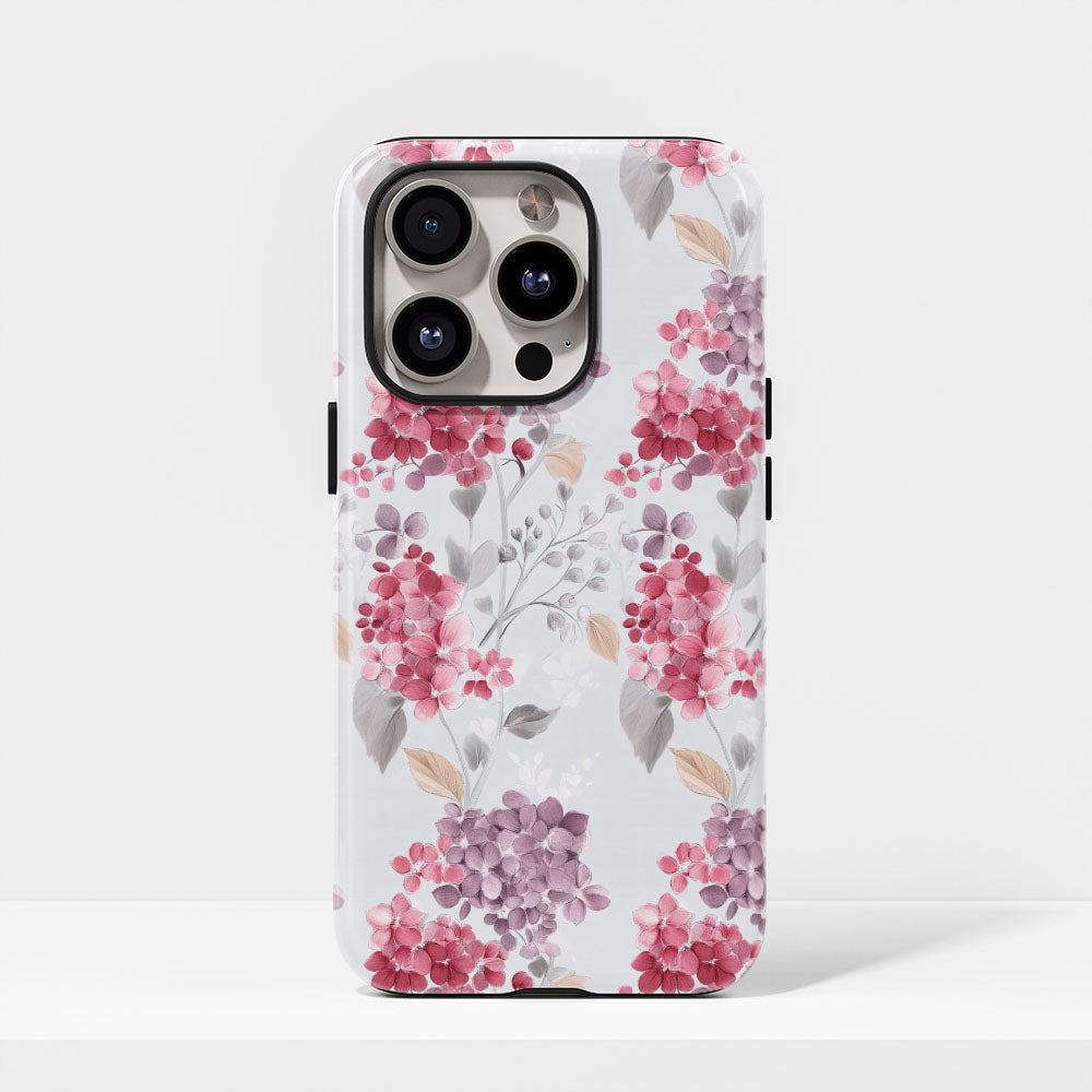 Double-Layer Semi-Handprinted Tough Matte Hydrangea iPhone Case