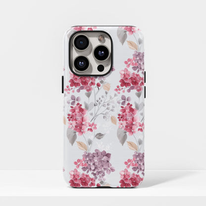 Double-Layer Semi-Handprinted Tough Matte Hydrangea iPhone Case