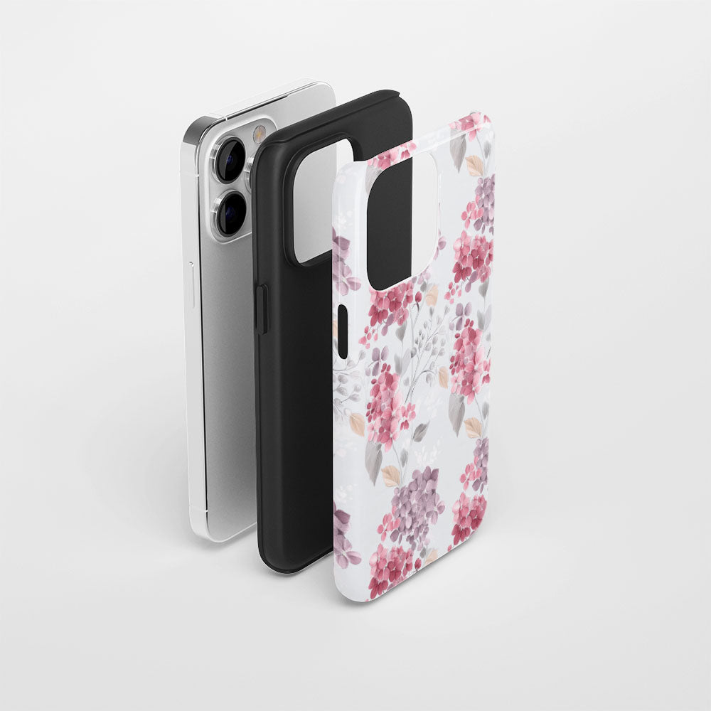Double-Layer Semi-Handprinted Tough Matte Hydrangea iPhone Case