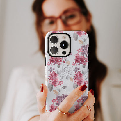 Double-Layer Semi-Handprinted Tough Matte Hydrangea iPhone Case