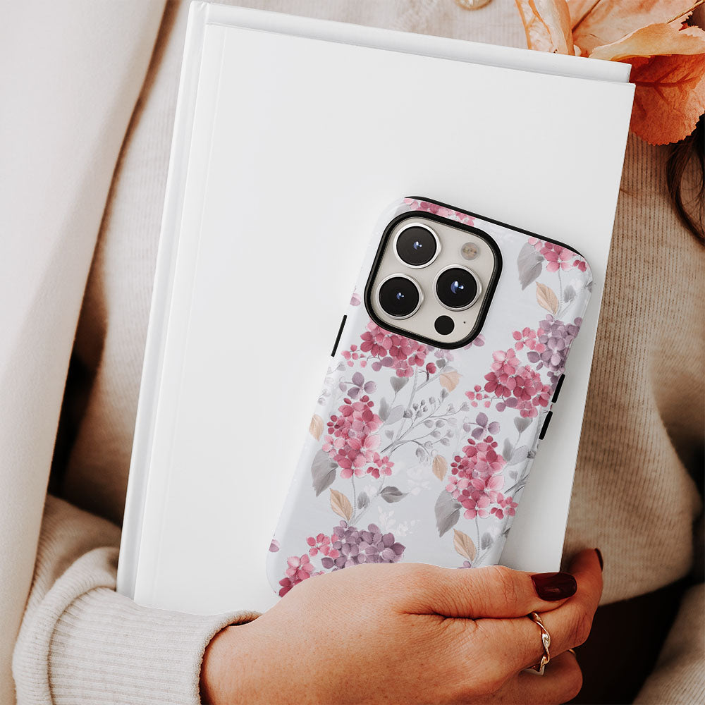 Double-Layer Semi-Handprinted Tough Matte Hydrangea iPhone Case