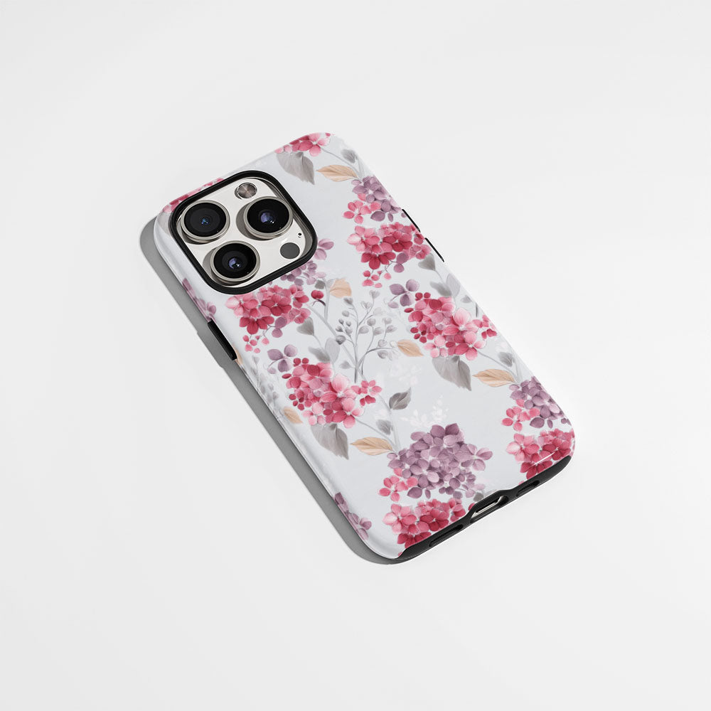 Double-Layer Semi-Handprinted Tough Matte Hydrangea iPhone Case